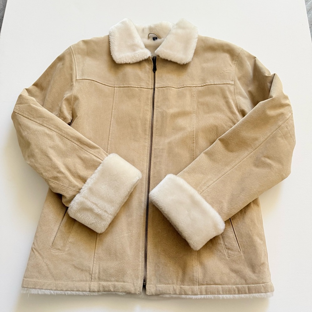 Vtg Adler Collection Tan Leather Shearling Style Moto Jacket S - 90s Boho